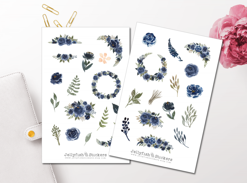 Blaue Blumen Sticker Set